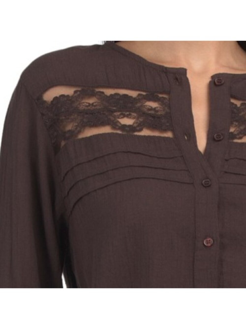 SAATVIK 2pc Gauze Lace Button Down Top And Wide Leg Pants Lounge Set - Picture 3 of 3